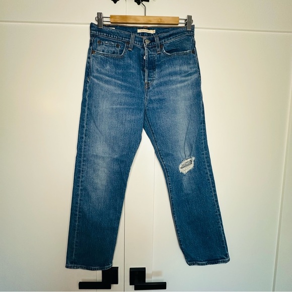 🎆 Levi’s Big E Wedgie straight leg jeans 27 4 distressed ankle 90’s high waisted - Picture 1 of 11